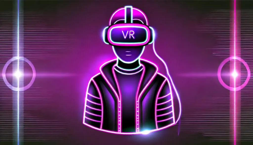 Realistic illustration of a person using a virtual reality headset in a futuristic setting, showcasing immersive tech from shortengine.com gadgets.