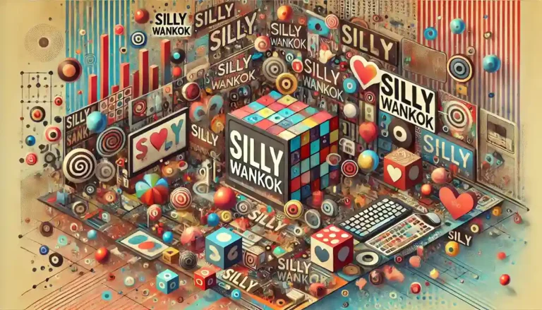 A vibrant, playful digital illustration symbolizing "Silly Wankok." The image features a colorful, abstract background with whimsical shapes and patterns, representing humor and absurdity in internet culture. Random icons and text-like elements add to the lighthearted, quirky atmosphere, capturing the essence of fun and spontaneity.